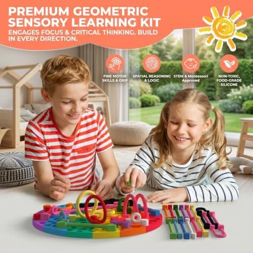Sensorisk aktivitetsbræt, beroligende fidget-bræt i silikone til børn og voksne, sensorisk legetøj til udvikling af finmotorik, flere former Rainbow-rectangle+round(2 Set)