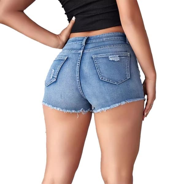 Jeans for kvinner med slitte, smale, distressed denimshorts, størrelse L L