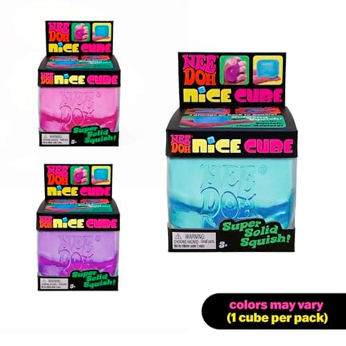 Schylling Needoh Nice Cube - Sensorisk klemmelegetøj med super solid squish - 2,25\" terning - Farver kan variere (pakke med 1) - Tosproget emballage