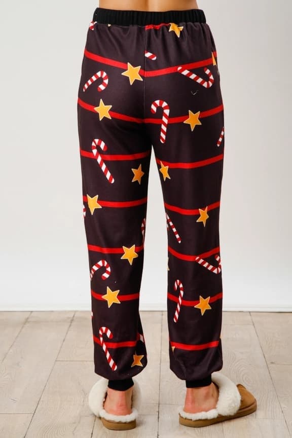 Dame Candy Cane Julepyjamas Stribet Loungesæt Jule-PJs Sæt, Sort, Størrelse M black M