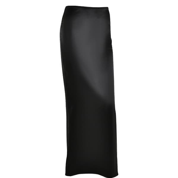 Lang satin nederdel til kvinder, silke, elegant, høj talje, cocktailparty, midi-nederdele, sort, størrelse M black M