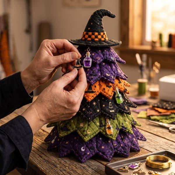 DIY Halloween tikattu kangaspuusarja, 3D ompelukäsityö Halloween-puu D