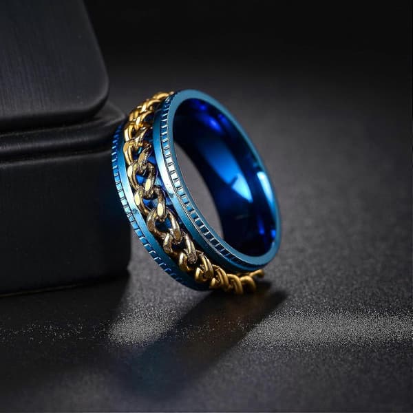 Angstringe til mænd Fidgetringe til mænd Kvinder Kædespinnerringe til børn Teen Titanium Stålringe Blue Gold II 9