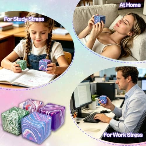 4-pack långsamt stigande isbit Squishy Stresskub, sensoriska klämleksaker för barn och vuxna, ångestlindrande handklämmisar, klassrumspriser &