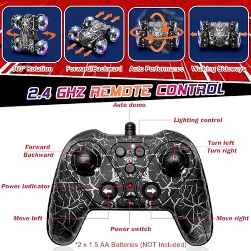 Bevegelsessensor RC Stuntbil med LED-lys Dobbeltsidig RC-biler Edderkopp-leketøy Dual Control Black