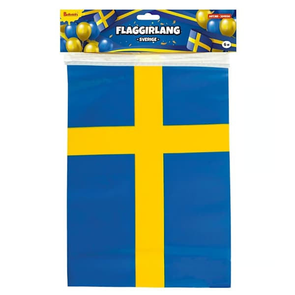 6m - Flagglenke Sverige - Girlander / Flagg - Gul - Blå