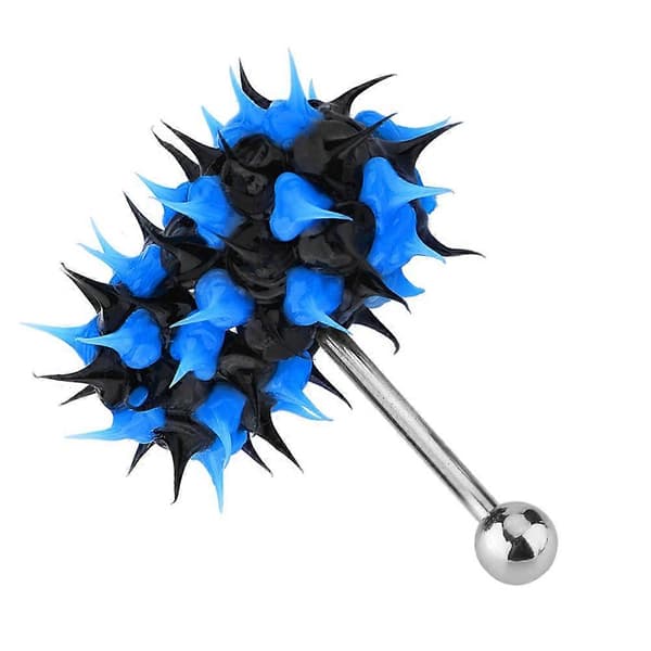 Vibrerende Tungering Stud Barbell Kroppspiercing Smykker i Rustfritt Stål (Svart Blå)