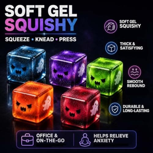 Halloween Squishy Cube, Glitter Ghost Fidget Toy, 2.17 tommer, C C