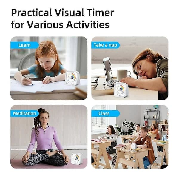 60-minutters visuel timer med natlys, nedtællingstimer, Pomodoro-timer med regnbuemønster til børn og voksne Vit-Yvan