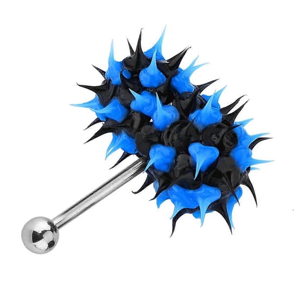 Vibrerende Tungering Stud Barbell Kroppspiercing Smykker i Rustfritt Stål (Svart Blå)