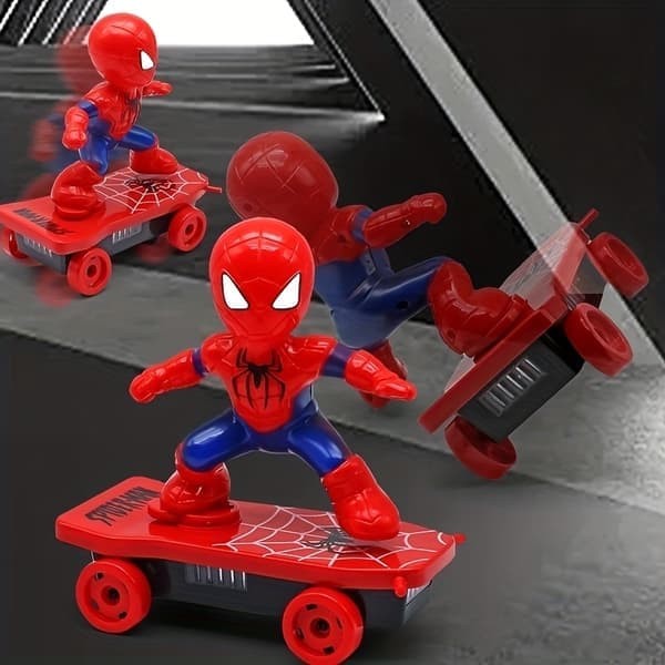 Spider-Man Röd & Blå Actionfigur Skateboard, Rörlig Samlarleksak i Chibi-stil med Skateboard, Logotyp & Ikonisk Kostym, Present