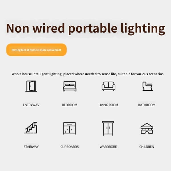LED nattlys, automatisk bevegelsessensor og magnetisk monteringsbase; egnet for områdebelysning; dimbart lys