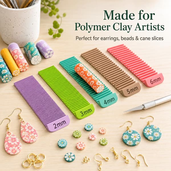 Juphex Polymer Clay Cane Slicing Guides til øreringefremstilling og præcisionshåndværk, 5 farvekodede tykkelsesskæreværktøjer (2 mm, 3 mm, 4 mm, 5 mm Cane Slicing Guide