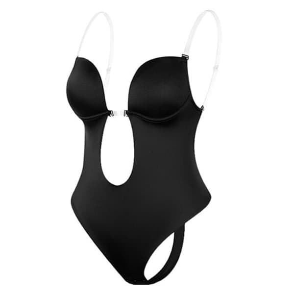 Rygløs kropsformende bh til kvinder med usynlige stropper, dyb V-bodysuit, sort, størrelse XL Black XL