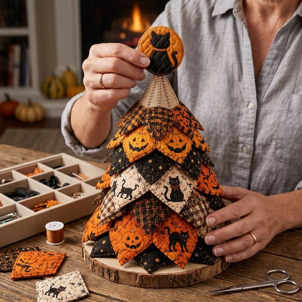 DIY Halloween-tilkkukangaspuusarja, 3D-ompelutyö Halloween-puu E/1