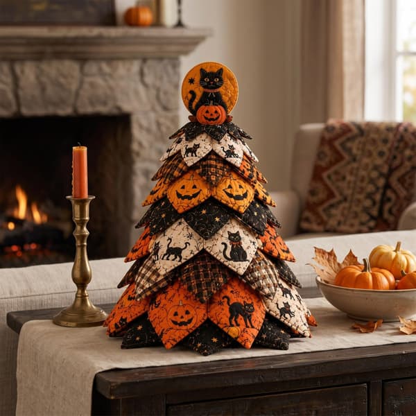 DIY Halloween-tilkkukangaspuusarja, 3D-ompelutyö Halloween-puu E/1