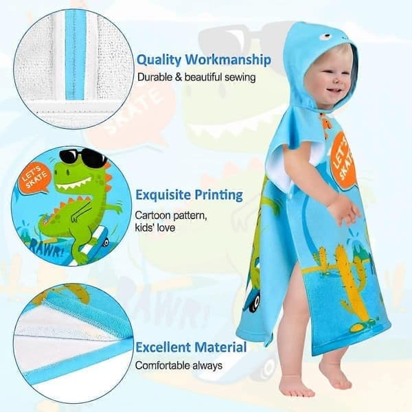 Børn Badekåbe Dinosaur Badehåndklæde Strandhåndklæde Piger Badekappe Drenge Superabsorberende Hurtigtørrende Hætteponcho Surfponcho Badekappe