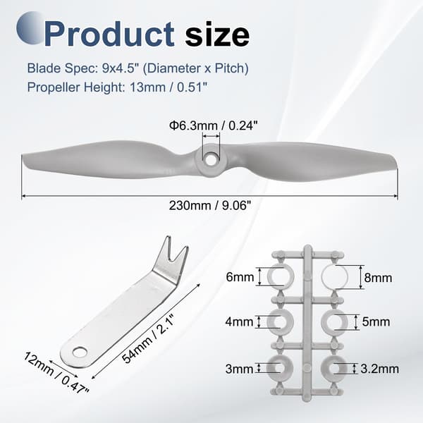 MECCANIXITY 9x4,5 tommer RC-propeller, 2-bladede propellerudskiftninger Grå højhastighedspropel med adapterringe og propel-nøgle til RC-fly 2 9" x 4.5"