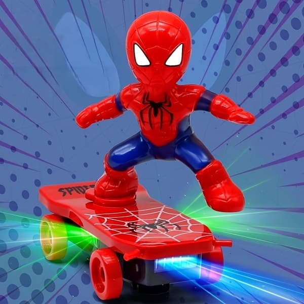 Spider-Man Röd & Blå Actionfigur Skateboard, Rörlig Samlarleksak i Chibi-stil med Skateboard, Logotyp & Ikonisk Kostym, Present