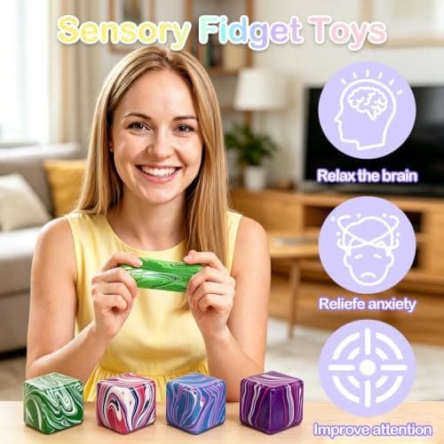4-pack långsamt stigande isbit Squishy Stresskub, sensoriska klämleksaker för barn och vuxna, ångestlindrande handklämmisar, klassrumspriser &