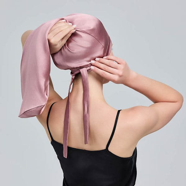 Lang sovehette 100 % silke rosa marineblå NavyBlue