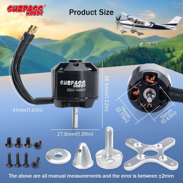 Surpass C2830 1000KV borstlös motor för RC-flygplan med fast vinge 1000kv