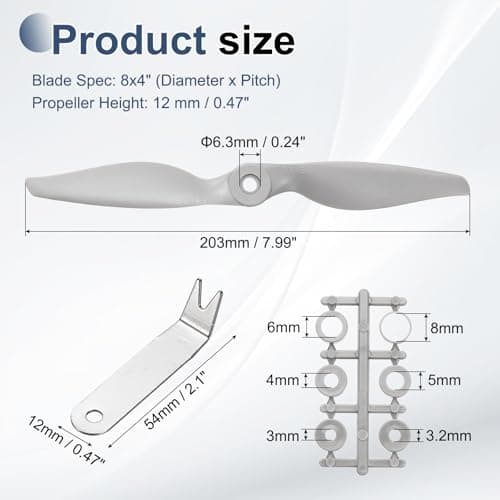 MECCANIXITY 8x4 tommer RC-propeller, 2-bladede propellerstatninger grå høyhastighetspropell med adapterringer og propellnøkkel for RC-fly 2 8" x 4"
