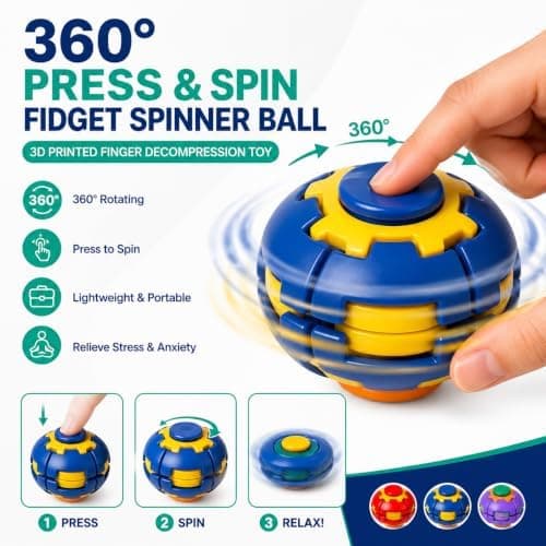Tryck för att snurra Fidget Ball, 3 st 3D-printad Tryck för att snurra Fidget Ball
