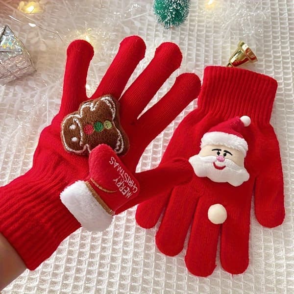 Festlige julehandsker i akryl og polyester, sødt dyremønster, elastiske varme fuldfingerhandsker, størrelse snemand Snowman