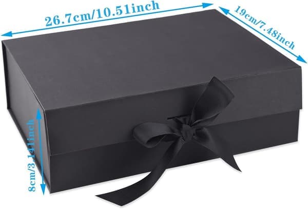 Lyxig presentförpackning med lock, rektangulär, premium, födelsedag, årsdag (26,7×19×8cm, svart)