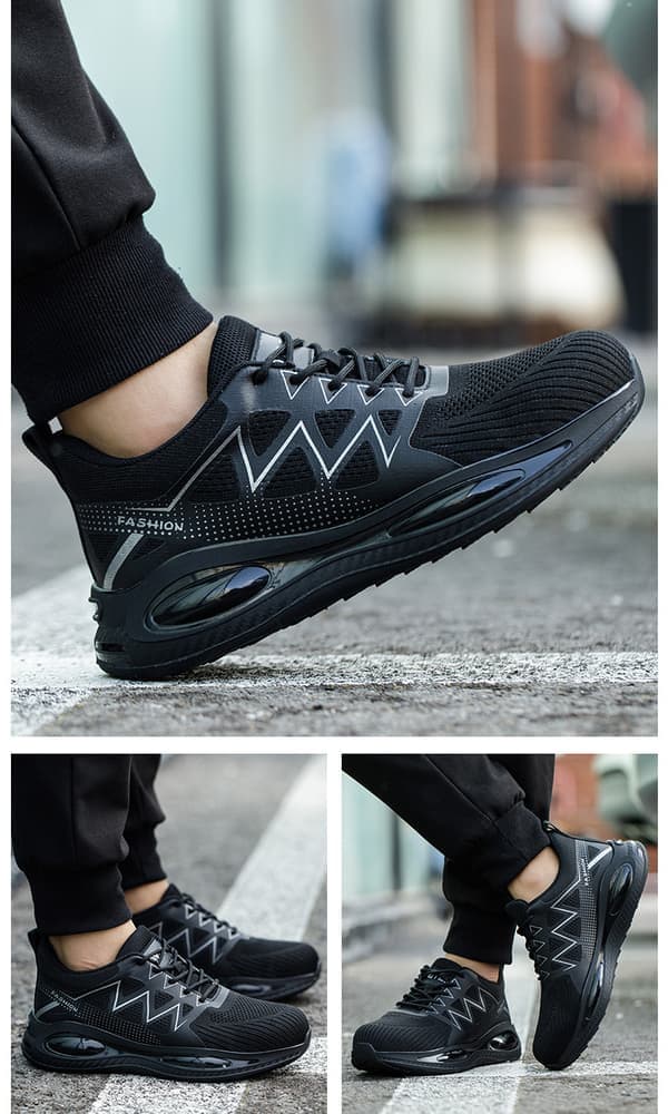 Arbejdssko til mænd og kvinder, komfortable og lette arbejdssneakers, ventilerede sikkerhedssko med stålkappe, sort 41 black 41