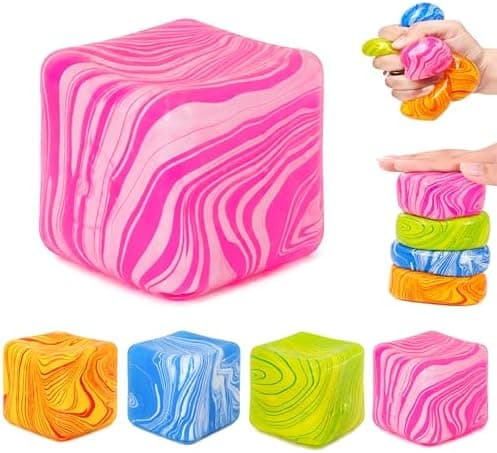 Mønstret marmorterning, blødt squishy stressaflastningslegetøj, blød langsomt stigende klemme-fidget-terning til angstlindring, sensorisk squishy terning (lyserød) Pink