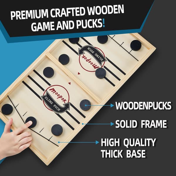 moopok Fast Sling Puck Game, Brädspel i trä för barn och vuxna (Standard) Medium
