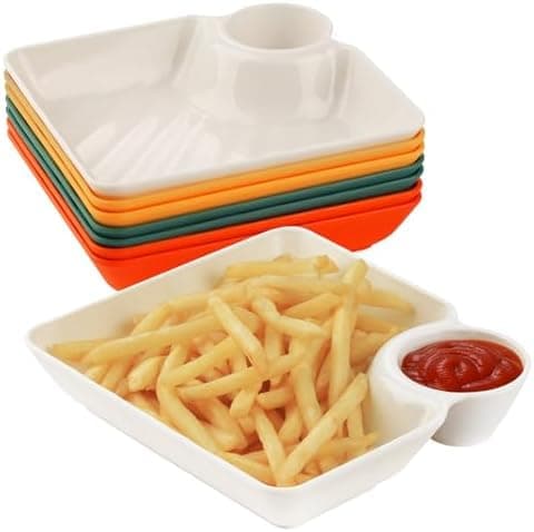 8-delad serveringsbricka för chips och salsa, färgglada återanvändbara serveringsfat för chips och dippskålar för underhållning, dippbricka i plast med dipp