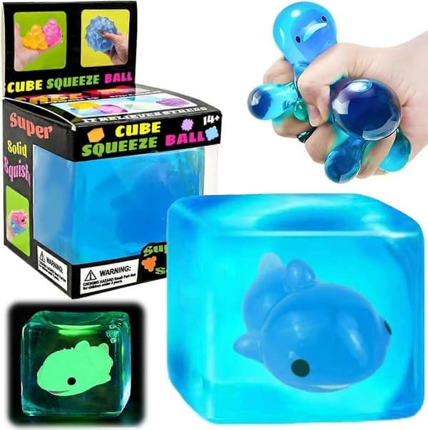 Squishy Stress Cube Fidget Legetøj Voksne, Lysende Blæksprutte Sensorisk Legetøj til Børn med Autisme Stressbolde til Børn Klemmelegetøj mod Angst D