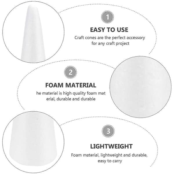 Hantverk Polystyrenkon Vit Solid DIY-projekt Barn Handgjorda Hantverksmaterial 30cm Storlek för Jul 1 Set