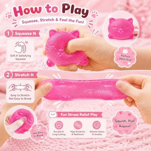 Kule Katte Squishy Fidget Leker, Rosa Taba Katte Squishies Klemmeleke Pink