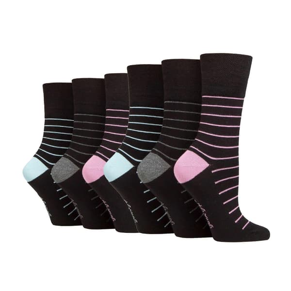 Gentle Grip - 6-pack damstrumpor i bambu utan resår Black/Pastel 4-8 UK
