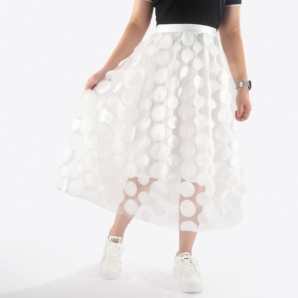 Tylskørt til kvinder 3D Prikket Mesh Flowy A-linje Midi Nederdele, Hvid white