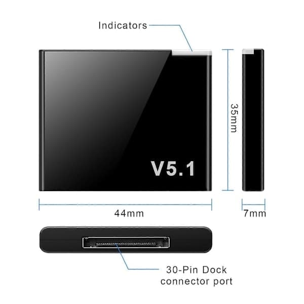 I-WAVE 30-pin Bluetooth 5.1 Audio Receiver Musik Mini Trådløs Adapter Til iPhone iPod 30-pin Jack Analog Højttaler