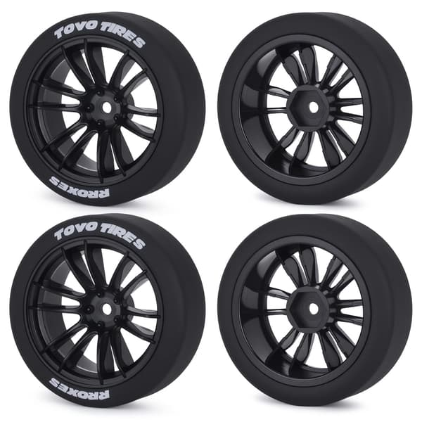 1/10 RC Drift Hjul og Dæk Sæt, 12-Eget On-Road Touring Bil Hjul Dæk Combo, 12mm Hex Drift Dæk til RC Drift Bil, 4 STK (Sort) Black