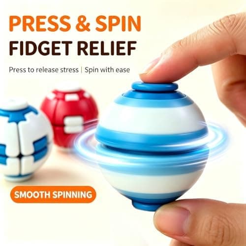 Tryk Spin Fidget Spinner-bold, Tryk & Spin Sensorisk Stressaflastende Fidget Roterende Bold, Bærbar Håndholdt Spinner-bold til Voksne, Kontor Skole White