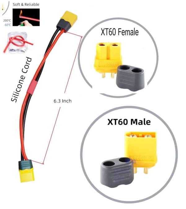 2-pakning XT60 til XT60 hann-hunn forlengelsesadapterkontakt