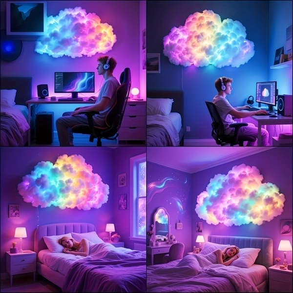 Nyhetsbelysning 3D Thunder Cloud Light Strip med musiksynkronisering Kompakt Thunder Cloud-lampa 3D Lightning Cloud Gaming-belysning
