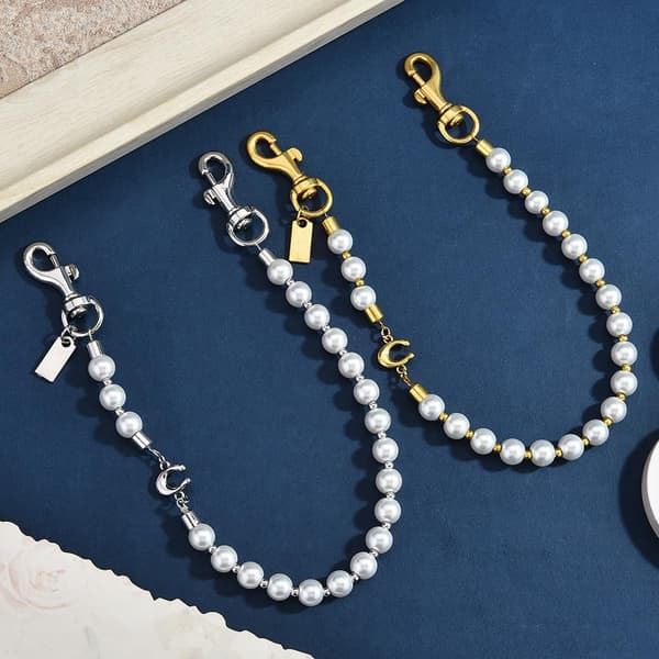 Väskberlock, söta handväskberlocker, väsktillbehörsberlocker, väskkedjor, handväskberlocker Pearl Chain-Silver