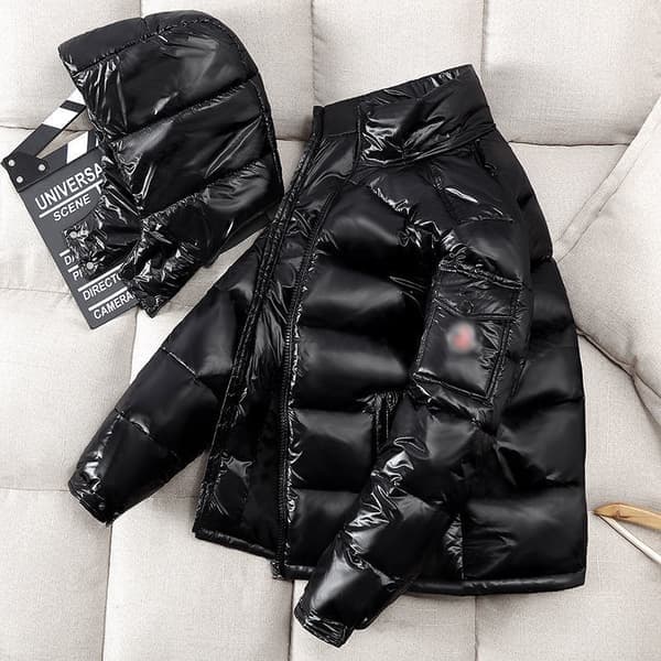Herrars glansiga dunjacka, vintertjock varm jacka, svart, storlek M black M