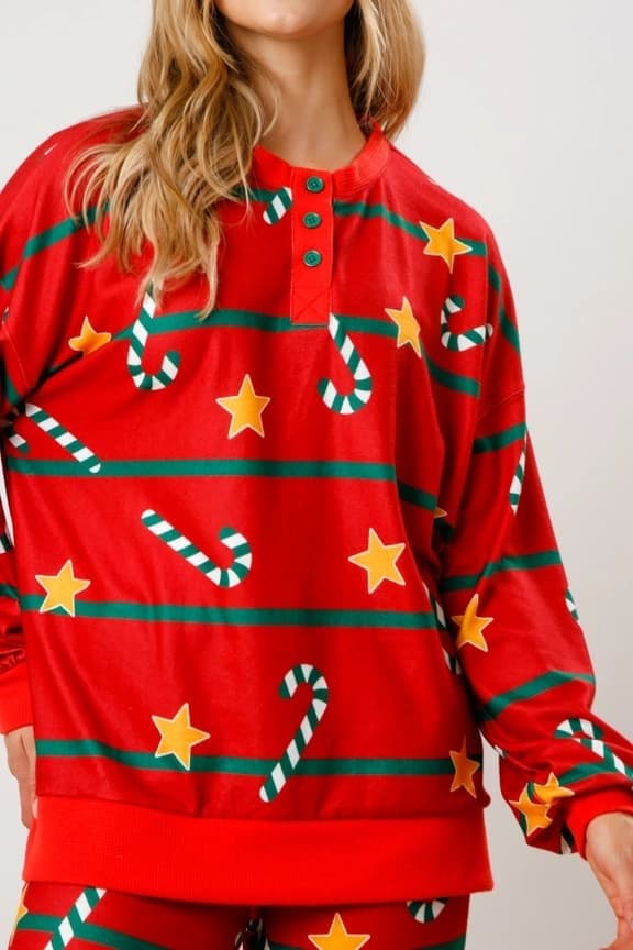 Dame Candy Cane Julepyjamas Stribet Loungesæt Jule-PJs Sæt, Rød, Størrelse M red M