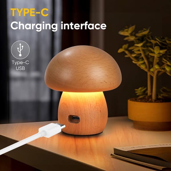 Topakning Tre-lamper Formet som Sopp, Bærbare Trådløse Mini-lamper med Oppladbart Batteri, Trinnløs Dimming