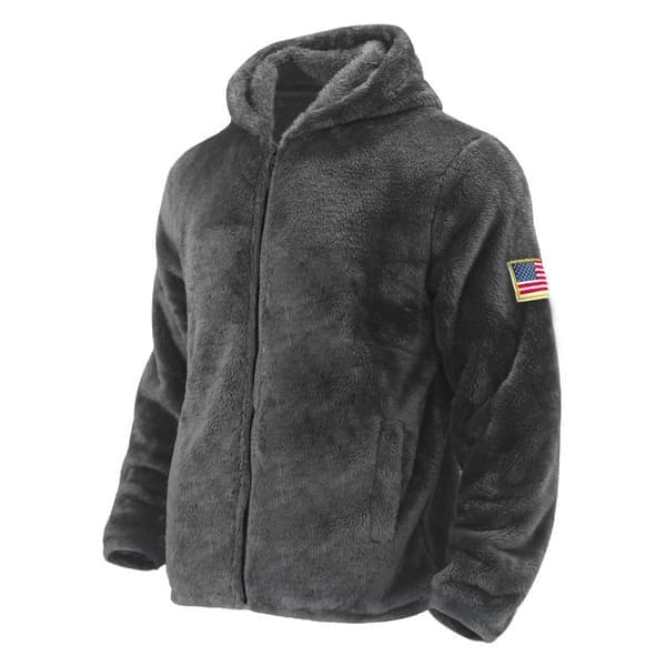 Fleece hættetrøje med lynlås til mænd, vinterjakke, grå, størrelse L grey L