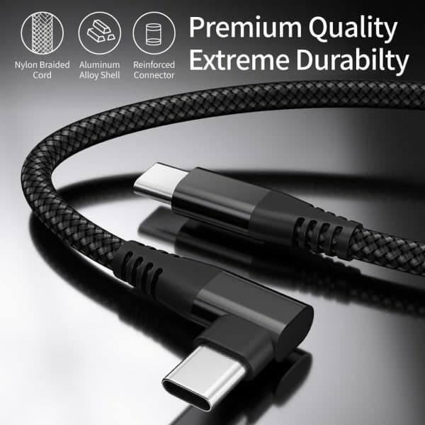 USB-C oplader med vinklet stik 60 W hurtig opladning Sort 2m 2m